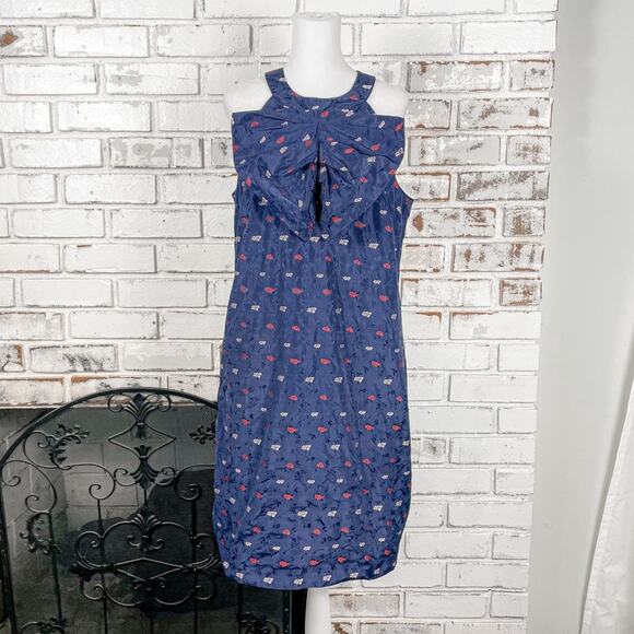 Banana Republic Navy with Floral Fancy Bow Sleeveless Midi Mini Dress 12 - Picture 1 of 10